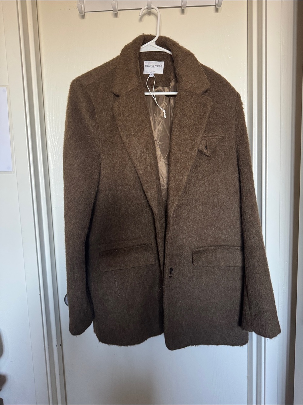NA‑KD x Claire Rose Brown Brushed Wool Blend Oversized Blazer NWOT Size 38